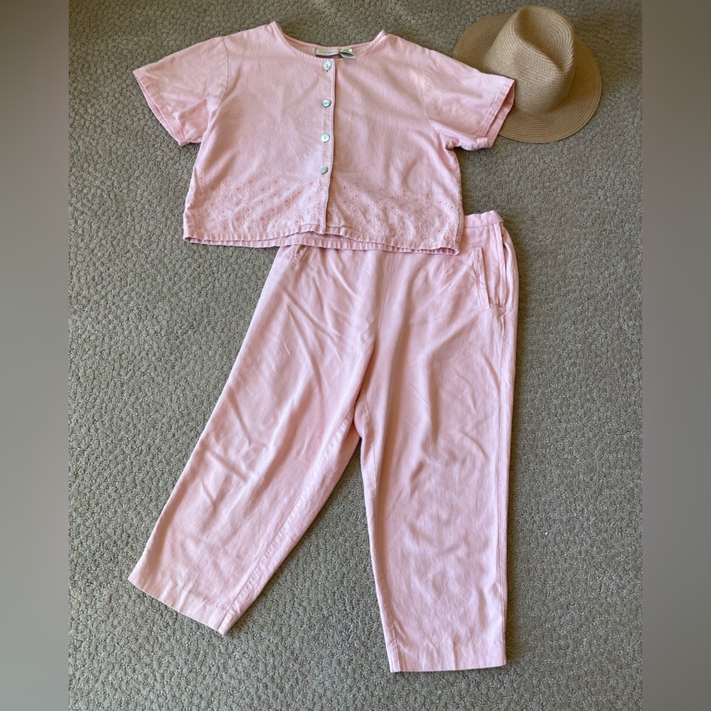 Vintage Susan Bristol light pink linen minimalist pant set